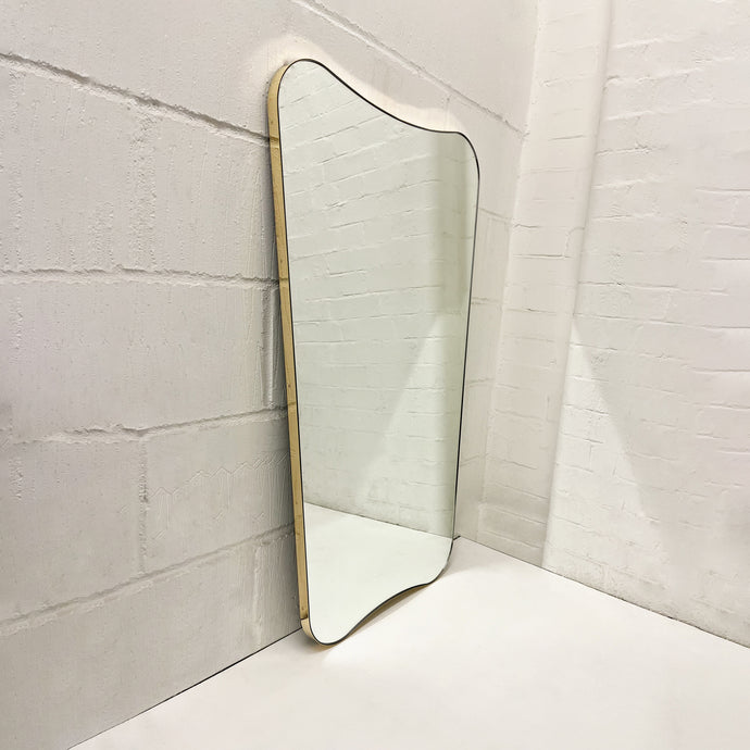 Gio Ponti Inspired Mid-century Mirror with a Minimalist Brass Frame