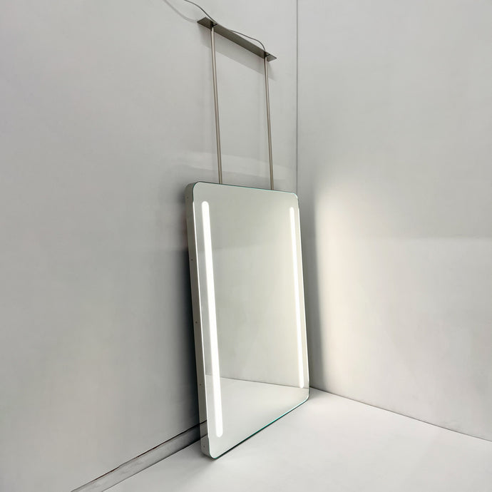 Contemporary Quadris™ Ceiling Suspended Front Illuminated Rectangular Mirror with Stainless Steel Frame