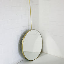 Orbis™ Ceiling Suspended Modern Round Mirror with a Brushed Brass Frame