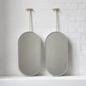 Set of 2 Capsula™ Ceiling Suspended Contemporary Mirrors with a Brass Frame and Front Illumination