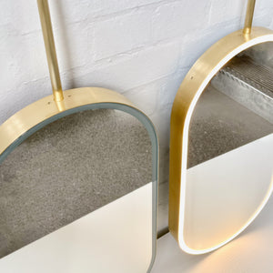 Set of 2 Capsula™ Ceiling Suspended Contemporary Mirrors with a Brass Frame and Front Illumination