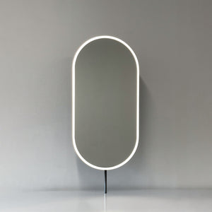 Capsula™ Countertop Illuminated Mirror with Modern Blackened Stainless Steel Frame