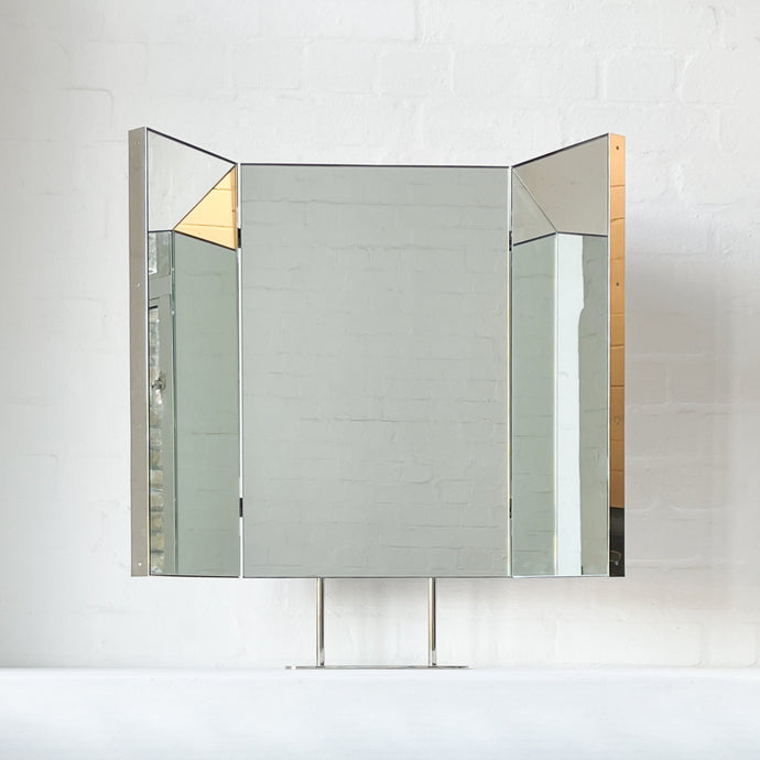 Triptych Countertop Mirror with Minimalist Nickel Plated Steel Frame