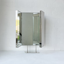 Contemporary triptych countertop rectangular mirror with an elegant nickel plated frame.