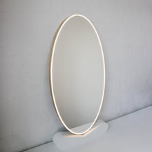 NEW Ovalis™ Oval shaped Front Illuminated Modern Large Mirror with a Brushed Brass Frame