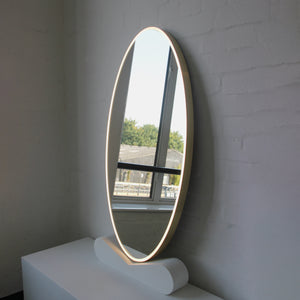 NEW Ovalis™ Oval shaped Front Illuminated Modern Large Mirror with a Brushed Brass Frame