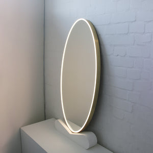 NEW Ovalis™ Oval shaped Front Illuminated Modern Large Mirror with a Brushed Brass Frame