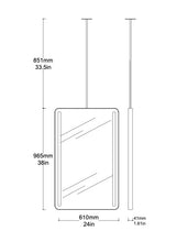 Bespoke Ceiling Suspended Quadris™ Mirror Polished Stainless Steel Frame Finish  Special Front Illumination 2 strips - 2 rods (965 x 610 x 30mm)