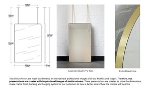 Bespoke Ceiling Suspended Rectangular Quadris™ Mirror Minimalist Brushed Brass Frame 2 Arms (1219 x 838 x 30mm)