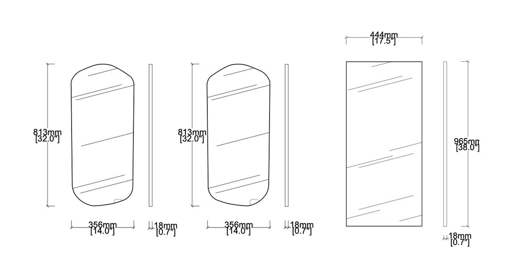 Set of 3 bespoke mirrors for FMA Builders