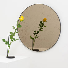 Orbis™ Antiqued Bronze Tinted Round Elegant Mirror with a Black Frame