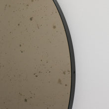 In Stock Orbis™ Antiqued Bronze Tinted Round Elegant Mirror with a Black Frame