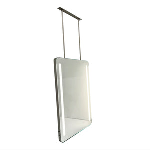 Contemporary Quadris™ Ceiling Suspended Front Illuminated Rectangular Mirror with Stainless Steel Frame