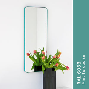 In Stock Quadris Rectangular Modern Mirror with Mint Turquoise Frame