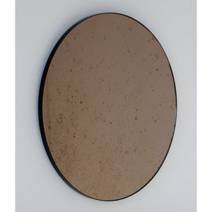 In Stock Orbis™ Antiqued Bronze Tinted Round Elegant Mirror with a Black Frame