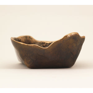 Small Squared Handmade Cast Bronze Bowl Inspired by Wabi-Sabi, Vide-Poche