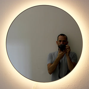 Orbis™ Illuminated Contemporary Round Mirror with a Brass Frame, Customisable