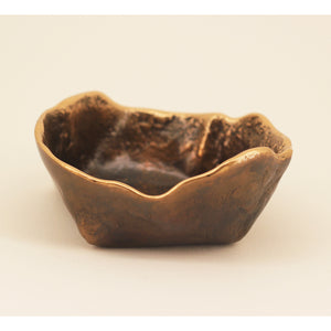 Small Squared Handmade Cast Bronze Bowl Inspired by Wabi-Sabi, Vide-Poche