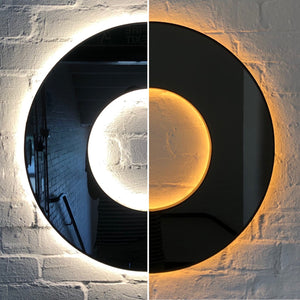 Back Illuminated Contemporary Donut™ Round Black Tinted Mirror with Black Frame