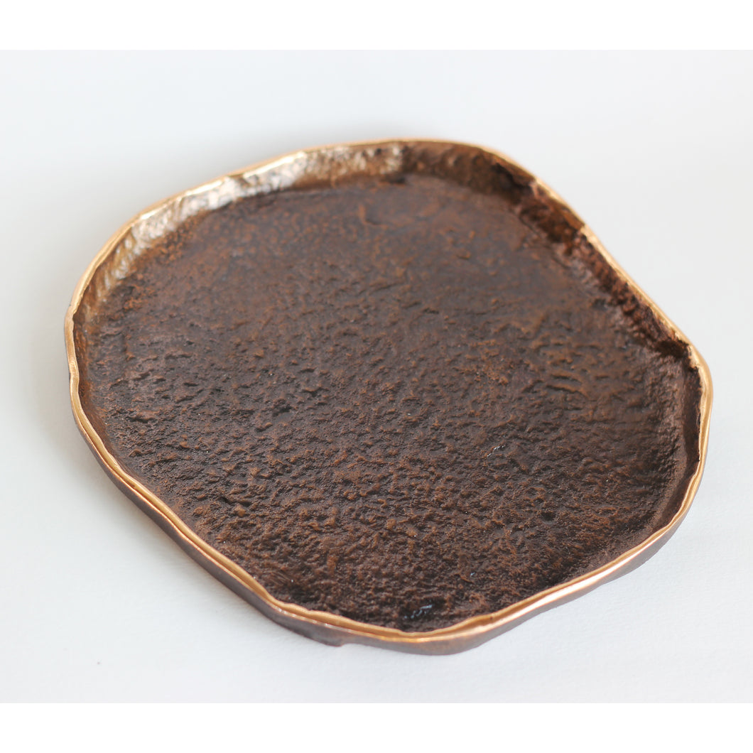 Rounded Handmade Cast Bronze Trinket Tray Inspired by Wabi-Sabi, videpoche