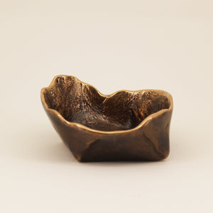 Small Squared Handmade Cast Bronze Bowl Inspired by Wabi-Sabi, Vide-Poche