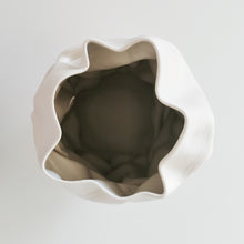 Unique Ceramic Sculpture Vessel, Tall White Slashed Crumpled Form N.60, Objet d'Art