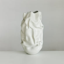 Unique Ceramic Sculpture Vessel, Tall White Slashed Crumpled Form N.60, Objet d'Art