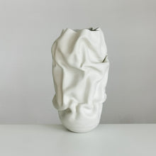 Unique Ceramic Sculpture Vessel, Tall White Slashed Crumpled Form N.60, Objet d'Art