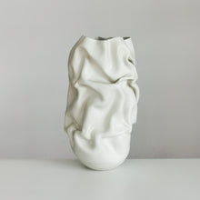 Unique Ceramic Sculpture Vessel, Tall White Slashed Crumpled Form N.60, Objet d'Art