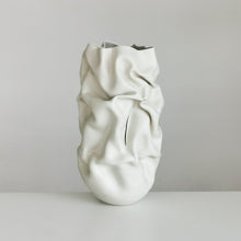 Unique Ceramic Sculpture Vessel, Tall White Slashed Crumpled Form N.60, Objet d'Art