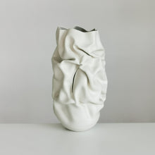 Unique Ceramic Sculpture Vessel, Tall White Slashed Crumpled Form N.60, Objet d'Art