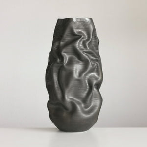 Unique Ceramic Sculpture Tall Crumpled Black Form N.68