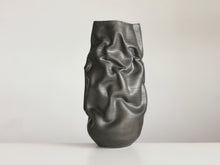 Unique Ceramic Sculpture Tall Crumpled Black Form N.68