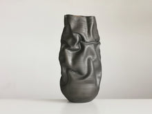 Unique Ceramic Sculpture Tall Crumpled Black Form N.68