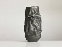 Unique Ceramic Sculpture Tall Crumpled Black Form N.68