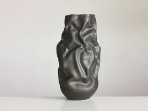 Unique Ceramic Sculpture Tall Crumpled Black Form N.68