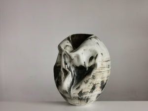 White Distorted Form with Green Glaze Highlights N.74, Ceramic Sculpture, Objet D'Art