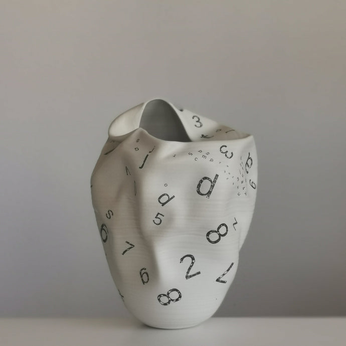 White Dehydrated Form with Letters and Numbers No.82, Ceramic Sculpture, Objet D'Art