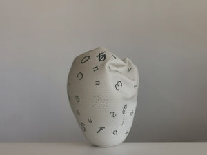 White Dehydrated Form with Letters and Numbers No.82, Ceramic Sculpture, Objet D'Art