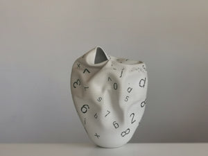 White Dehydrated Form with Letters and Numbers No.82, Ceramic Sculpture, Objet D'Art