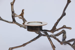 Bronze Cast Magnolia Twig Tealight Holder With Light Patina - Tall