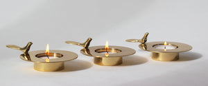 Set of Three, One Bird Brass Tea Light Holders