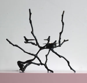 Bronze Cast Magnolia Twig Tealight Candle Holder With Dark Patina, Tall