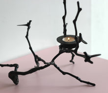 Bronze Cast Magnolia Twig Tealight Candle Holder With Dark Patina, Tall