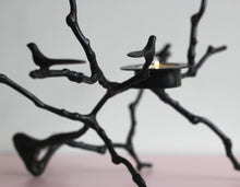 Bronze Cast Magnolia Twig Tealight Candle Holder With Dark Patina, Tall