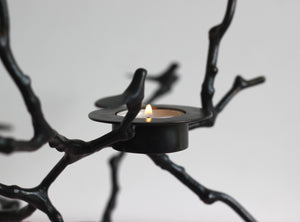 Bronze Cast Magnolia Twig Tealight Candle Holder With Dark Patina, Tall