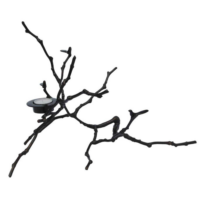 Bronze Cast Magnolia Twig Tealight Candle Holder With Dark Patina, Tall