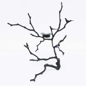 Bronze Cast Magnolia Twig Tealight Candle Holder With Dark Patina, Tall