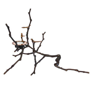 Bronze Cast Magnolia Twig Tealight Holder With Light Patina - Tall