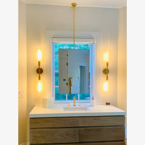 Quadris™ Ceiling Suspended Rectangular Bathroom Mirror with Brass Frame, Customisable